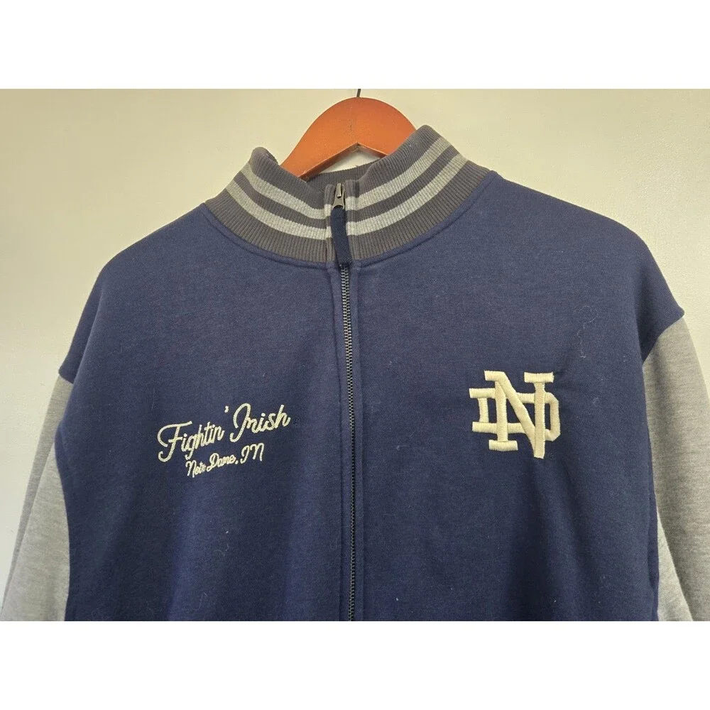 Notre Dame Jacket Mens XL Blue Colosseum Retro Fighting Irish Varsity Letterman - Picture 2 of 9